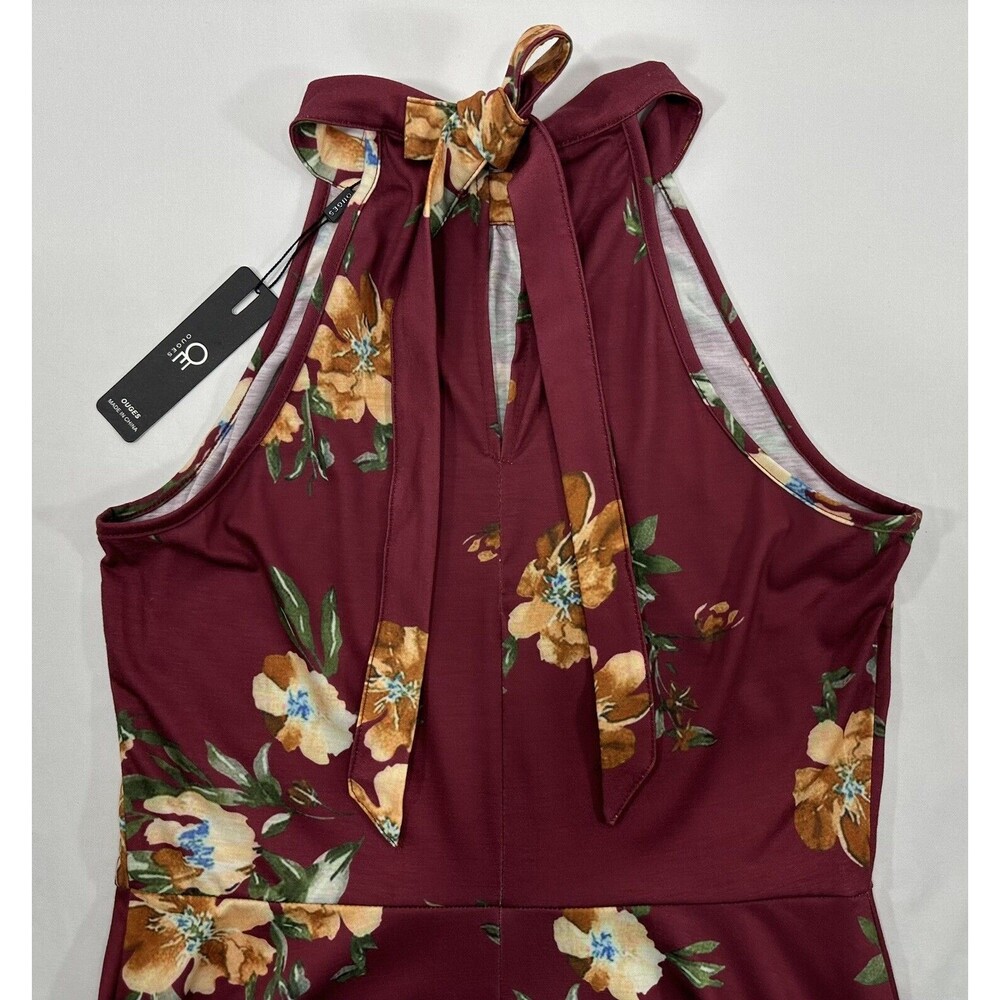 Ouges Sz M Stretch Cot Tie-Neck Floral Flare Dress Women's Mini Cotton Summer - Picture 3 of 10